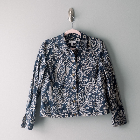 Charter Club Button Jean Jacket - Petite Medium - Blue Ivory Paisley - Picture 10 of 10